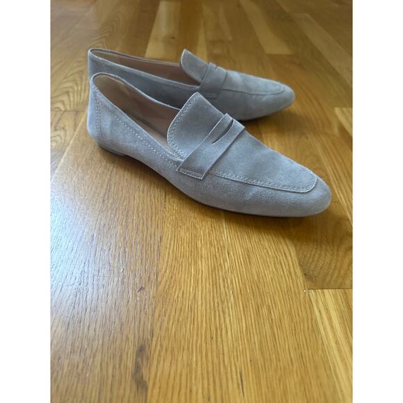 Stuart Weitzman Grey Suede Penny Loafer Neutral Flat Preppy Minimalist 7.5B - Picture 4 of 7